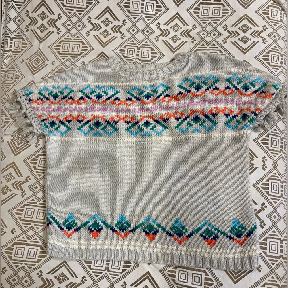 Old Navy Multicolor Patterned Sweater. Fringe Poncho w an American Indian Vibe